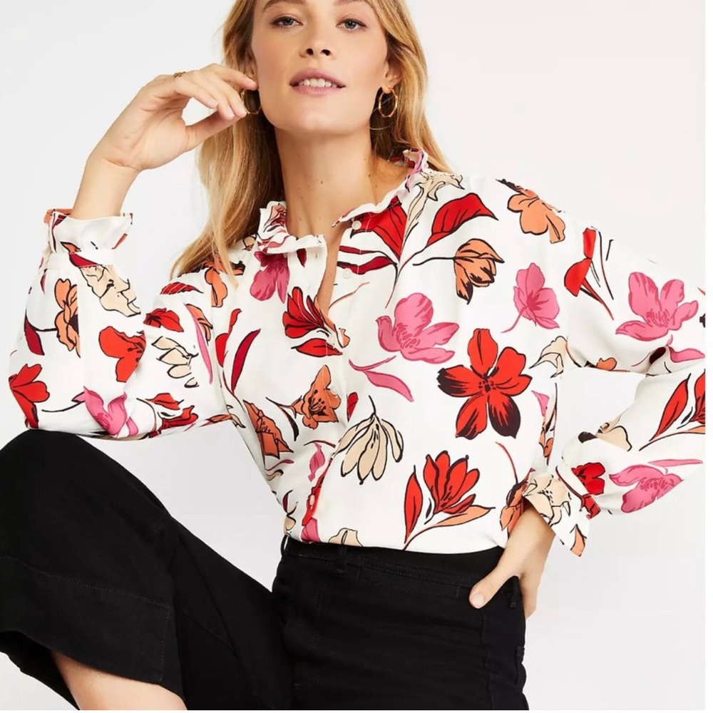 Ann Taylor Floral Blouse - Red, Pink, Orange